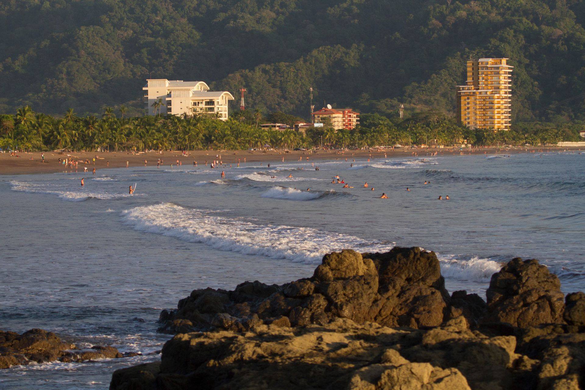 The coast at Jaco with the town behind it